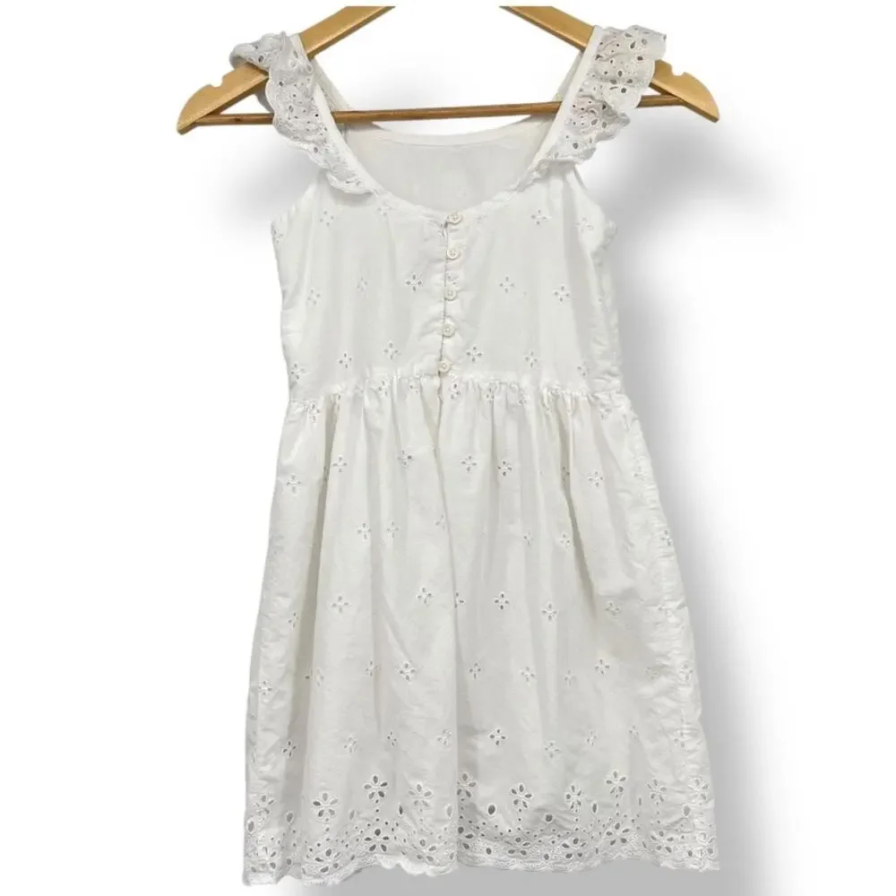 Gap‎ Girl's White Eyelet Scalop Trim White Dress Sz. M 8 Easter Wedding Formal